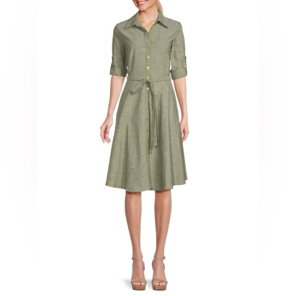 SHARAGANO Belted A Line Shirt Dress Sz 16
